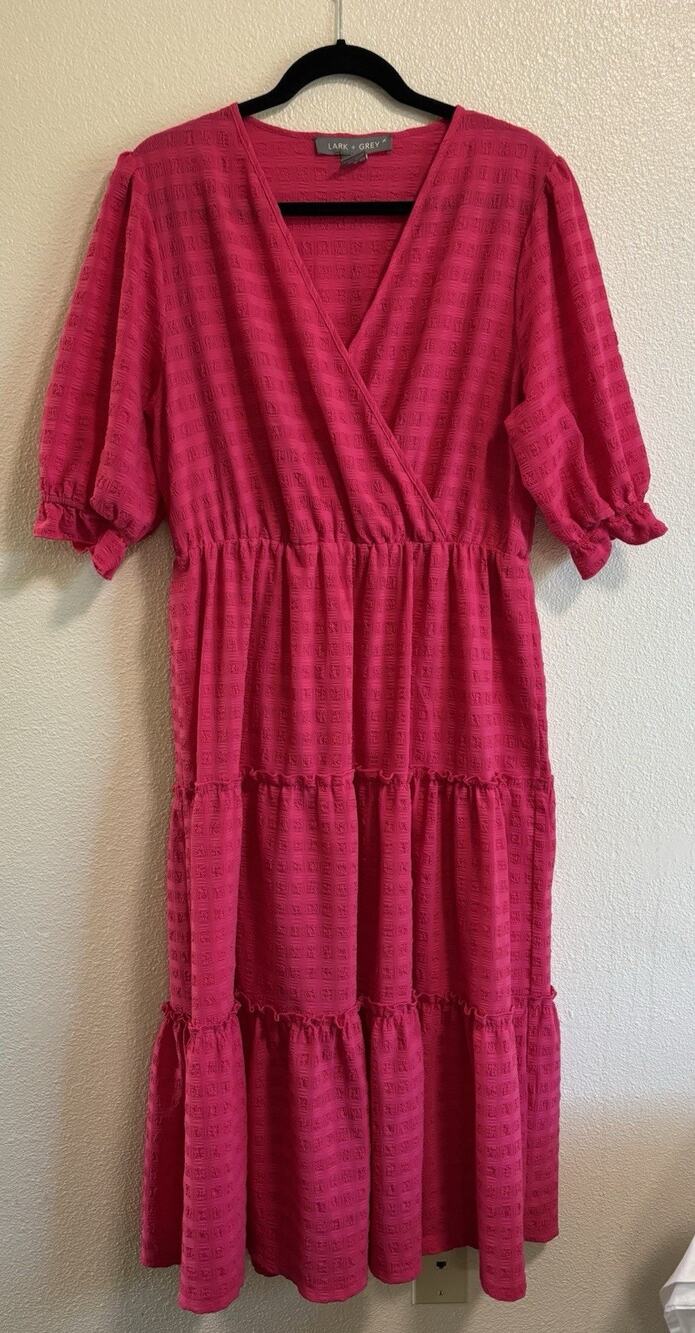 Lark + Grey Midi Maxi Dress Tired Bright Pink Textured Romantic Feminine Size XL